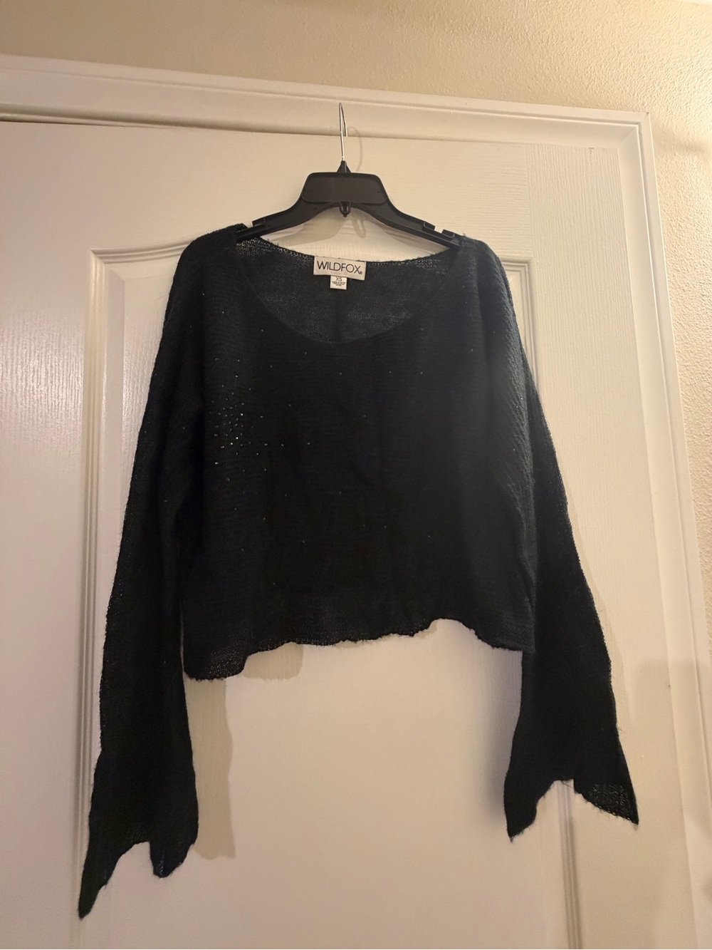 Wildfox Black Scoop-Neck Lightweight Cropped Sweater